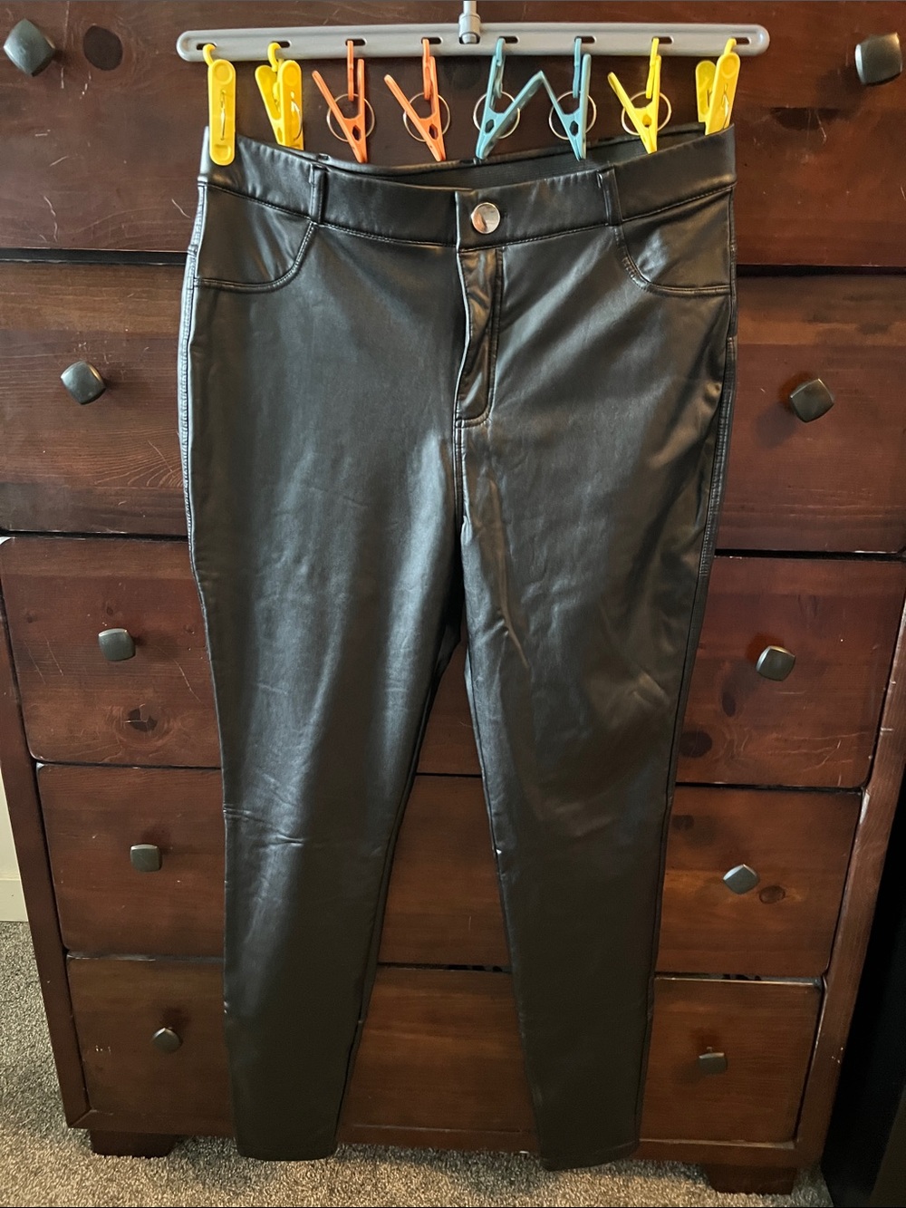 Black Faux Leather Skinny Pants - Women